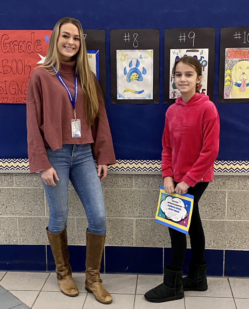 Congratulations to our 5th grade yearbook design finalists! These artists worked incredibly hard to show their school spirit. Jefferson students and staff all voted on their favorite yearbook design. Let’s hear it for our yearbook design contest winner, Sienna! 👏🏼 <a href="/JeffersonLabs/">Jefferson Labradors</a>