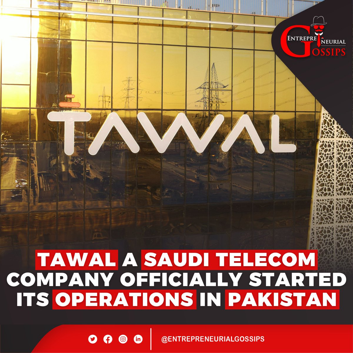 Tawal a Saudi telecom company officially started its operations in Pakistan.

#entrepreneurialgossips #Tawal #saudi #telecommunications #telecom #pakistan #entrepreneurs #entrepreneurship #EmpoweringPakistanFuture #empoweringpakistanfuture #EmergingPakistan