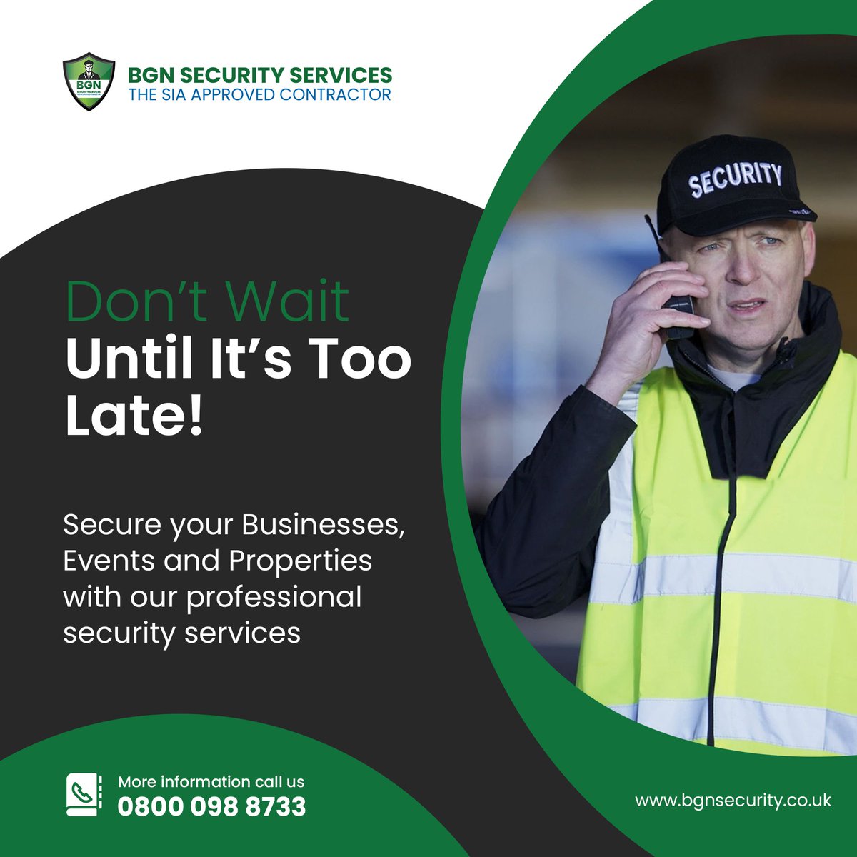bgnsecurityuk's tweet image. Secure your properties, assets, and events with our security services. Learn More: bit.ly/40RKHwP

#securityservices #securityguardservices #cctvmonitoring #eventsecurity #retailsecurity #dogpatrols #keyholdingsecurity #alarmresponseservices #bgnsecurity