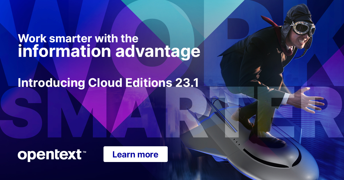 OpenText is proud to announce Cloud Editions 23.1 ☁️ 

With CE 23.1, OpenText is combining the power of #information and #automation to help businesses be more connected, intelligent, secure and responsible. 

Read the press release for more details ▶️ opentext.com/about/press-re…