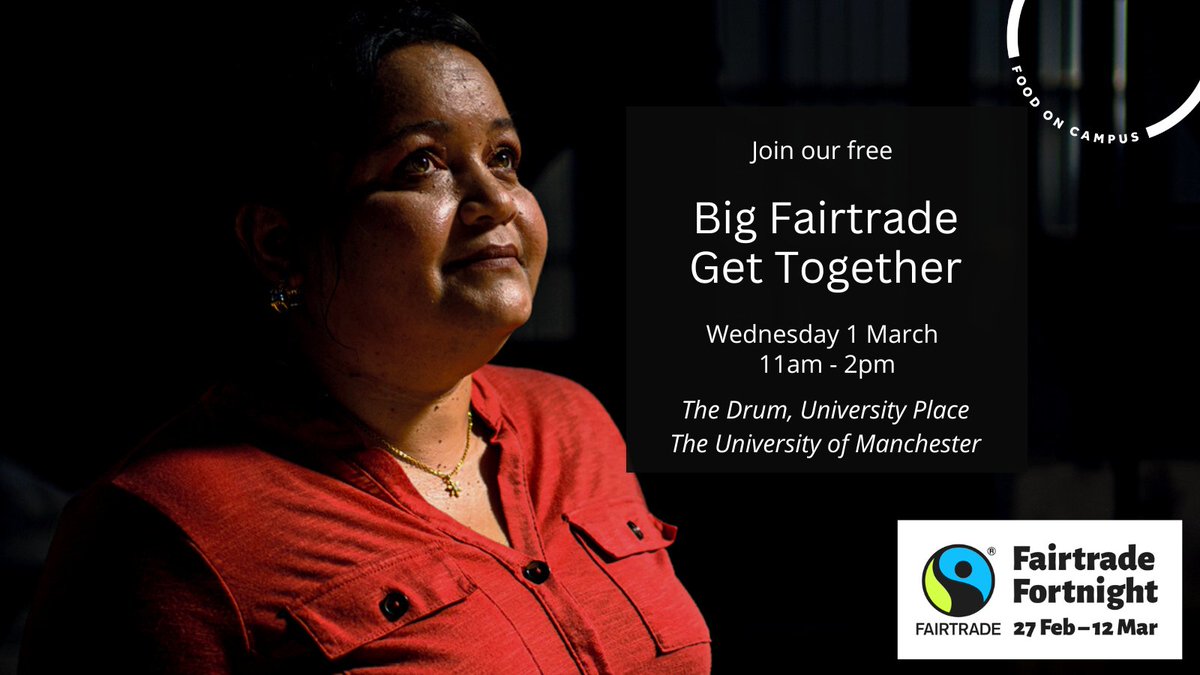 Unicafemcr's tweet image. Fairtrade Fortnight starts soon - 27 Feb!

Pls join us for a FREE Big Fairtrade Get Together on 01.03.23 in The Drum, Uni Place to spread a simple message: Choose Fairtrade 🌍

All are welcome. Expect tasty samples, comps &amp;amp; giveaways on the day so bring your reusable cups! 💚