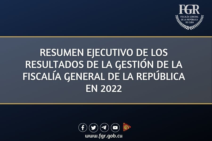 Descargue desde nuestra web el Resumen ejecutivo de los resultados de la gestión de la Fiscalía General de la República en 2022.
🔗 fgr.gob.cu/trabajo-anual
‼️ ¡Estamos en balance!
#Cuba 
#FiscalíaCubana 
#FGREn50Aniversario
#JuntosSomosMás