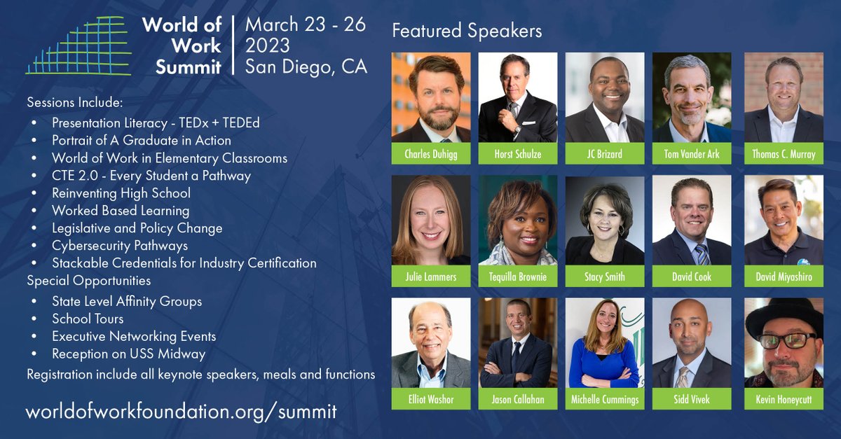 Register now for this convening of trailblazers blurring the lines between K-12 and the #WorldofWork, cultivating career development and paths to gainful employment @CajonValleyUSD @CityofElCajon @SanDiegoCOE worldofworkfoundation.org/summit/