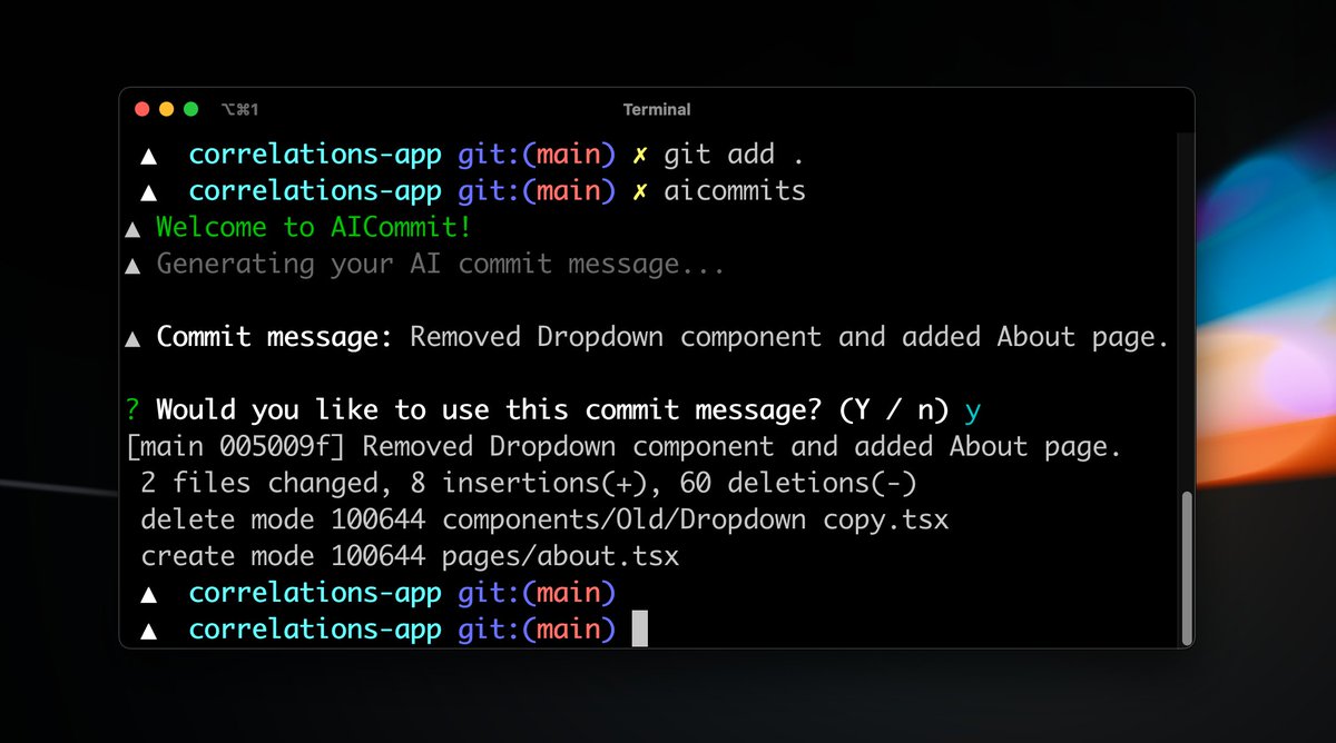 midudev's tweet photo. ¡Deja que la IA escriba tus mensajes de commit!

iacommits lee tus últimos cambios en el código y te genera el mensaje automáticamente.

Para instalarla:
npm install -g aicommits

La utilidad es gratis pero debes usar tu API KEY de GPT-3. https://t.co/Al0YWRUwfg