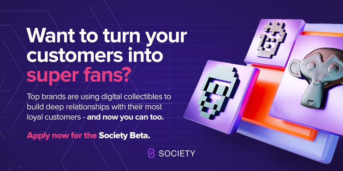 0xSocietyWin's tweet photo. Ready to supercharge your customer loyalty?  🚀

Join top brands and transform your relationships with digital collectibles. 

Apply now for the Society beta and get up to 6 months of free access! 🔥

➡️ https://t.co/7f8ylU3gRN

#web3 #LoyaltyProgram #DigitalCollectibles https://t.co/tntjxRoiY2