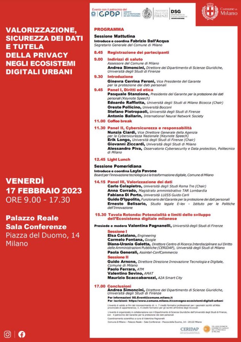 ComuneMI's tweet photo. Una Smart city che tutela la privacy e le libertà personali. Se ne discute domani in un convegno a Palazzo Reale promosso da @ComuneMI con il patrocinio di @GPDP_IT 

Per info e iscrizioni: 
https://t.co/56WAqZQ6K7 https://t.co/fhN3LBhiTc