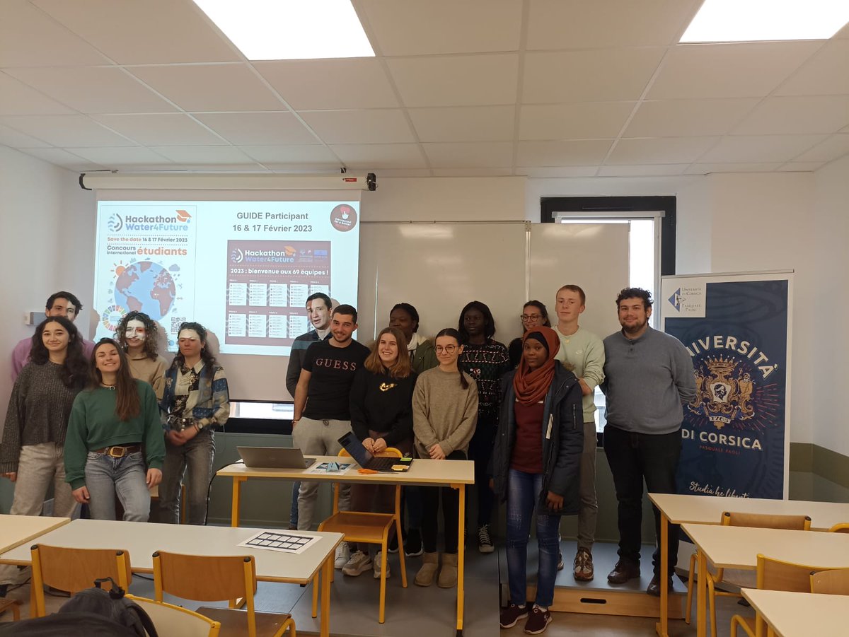 hydro_corsica's tweet photo. Les Masters 1 Sciences de l'Eau #hydro @UnivCorse  participent au #Hackathon4Future #UNESCO. 48 heures pour trouver une solution innovante sur le thème #eau et ville #durable  !!!!! Bon courage à toutes et à tous, la concurrence est rude 400 participants 💪󠁦Forza Università ! https://t.co/4LhTCoFG3i