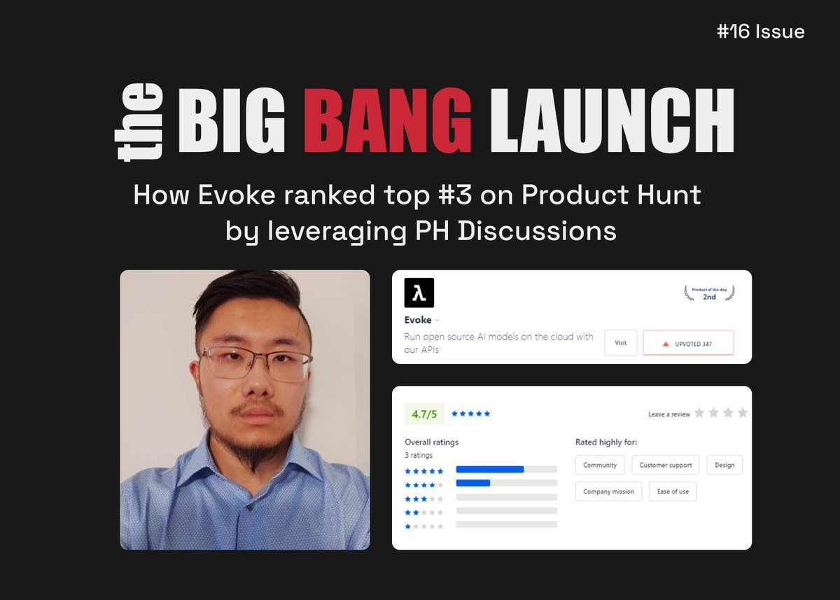 launchpedia_co's tweet photo. The Big Bang Launch Newsletter Issue #16 is out 🚀

This week, we interviewed @TheRealEtch, Co-Founder of Evoke on their successful Product Hunt launch

PH discussions are #1 traffic source for their launch 🔥

Amazing, right?

Checkout the interview to know more 👇 https://t.co/LRnIKvJVB8