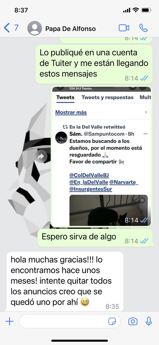 TedElPerro's tweet photo. @fonzc_mariana @Sampuntocom @En_laDelValle @ColDelValleBJ @Narvarte_ @InsurgentesSur Final feliz … muchas gracias por compartir https://t.co/cfoDJPcqGD