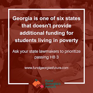 Georgia is still 1 of only 6 states that doesn’t provide additional funding to educate students in poverty. Rep. @SandraGScott76’s bill could change that! Tell your lawmakers to pass HB 3!  #GaPol #FundGAsFuture @GaBudget @FundGAFuture