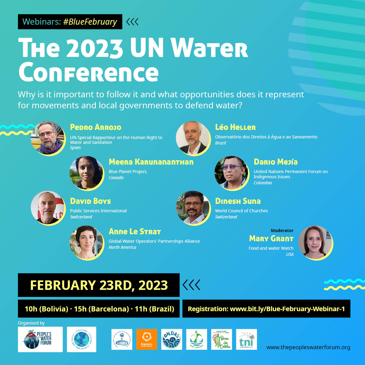 ESFCatalunya's tweet photo. 💻1⃣ The 2023 UN Water Conference: Why is it important to follow it and what opportunities does it represent for movements and local governments to defend water?
🗓️ February 23rd
⌚️ 10h (Bolivia) 15h (BCN) 11h (Brasil)
📝 Registration: https://t.co/NFsQYLbr5L
#BlueFebruary https://t.co/zIei3W5CrK