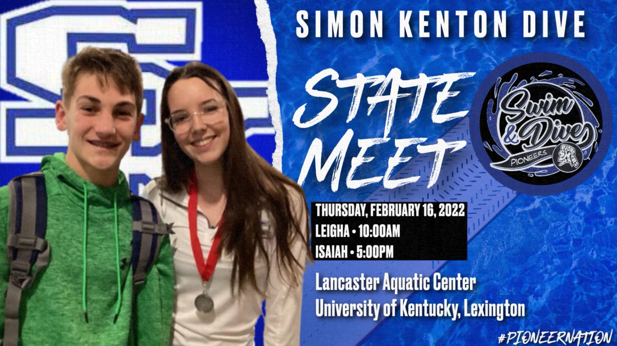 Best of Luck to Leigha and Isaiah as they participate in the State Dive Meet at the University of Kentucky today!!  Let's Go Pioneers!!