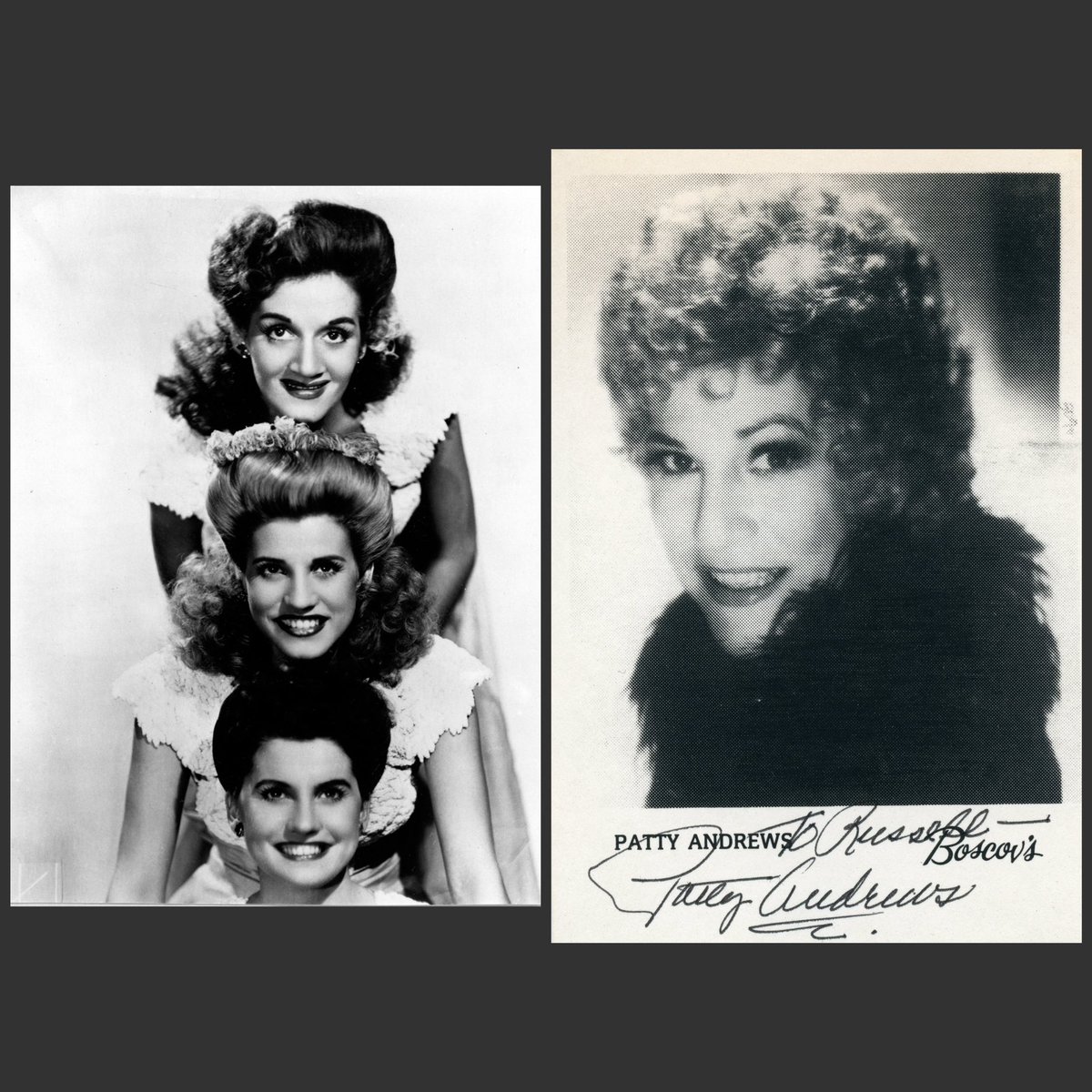 Born February 16, 1918 in Mound, Minnesota - Remembering Patty Andrews, lead vocalist of the Andrews Sisters trio, who entertained the USA during WWII and beyond. ⭐️ * 5 x 7 photo signed in 1995 for me by Patty Andrews, is from my collection. 🎙#PattyAndrews #TheAndrewsSisters