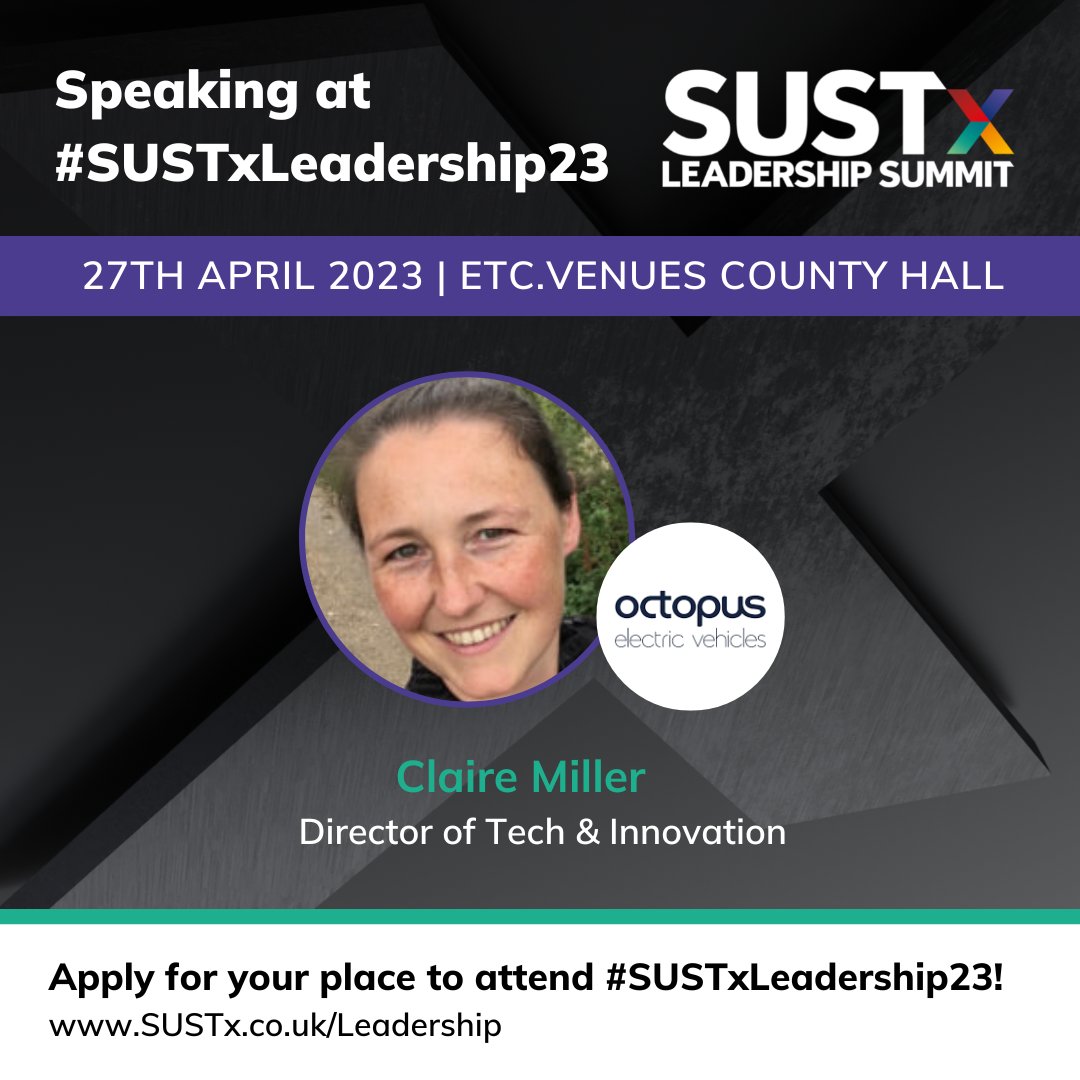 SUSTxCommunity's tweet photo. 📣 Speaker announcement!

Claire Miller, Director of Tech &amp; Innovation at Octopus Electric Vehicles will be speaking at #SUSTxLeadership23.

👀 View the agenda to find out more: https://t.co/Aqj3VGV5X5 https://t.co/ulg6TcSkSo