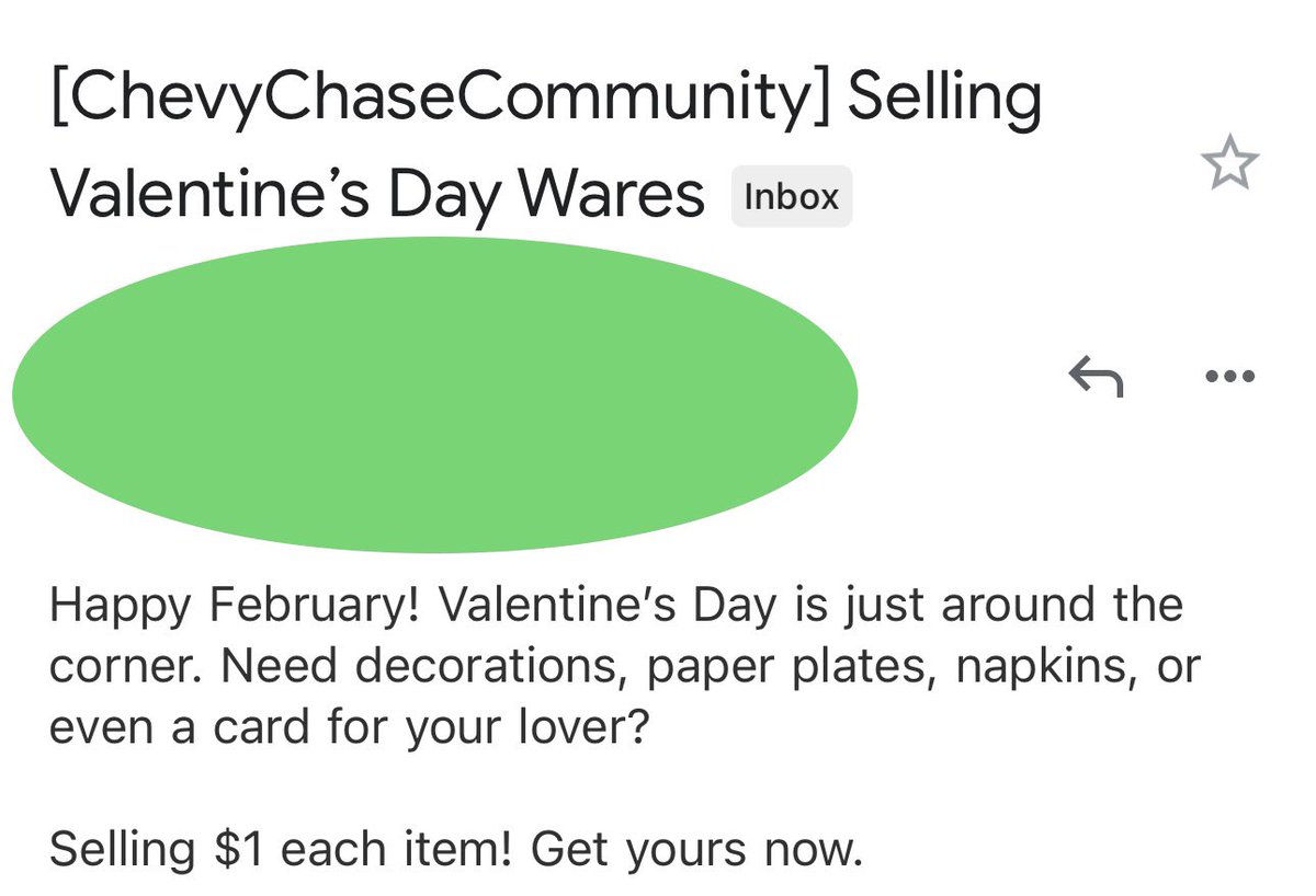 Best_ChevyChase's tweet photo. When people try to sell junk for neighbors like this it boggles my mind. So embarrassing! You really need $1 for your leftover paper goods. Just give it away. Same person posted seeking poop bags which makes me want to save a bunch and sell them to her for $1 https://t.co/kgHlDpSf40