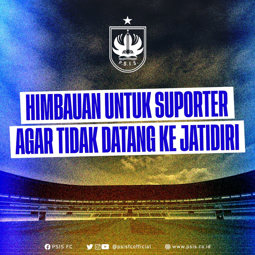 ⚠️Sekali lagi kami mengingatkan, himbauan bagi seluruh penonton &amp; suporter untuk tidak hadir di Stadion Jatidiri pada laga esok demi kelancaran pertandingan. 

Mohon ditaati ya dulur sekalian dan doakan kami dari rumah💙🙏 

#PSIS