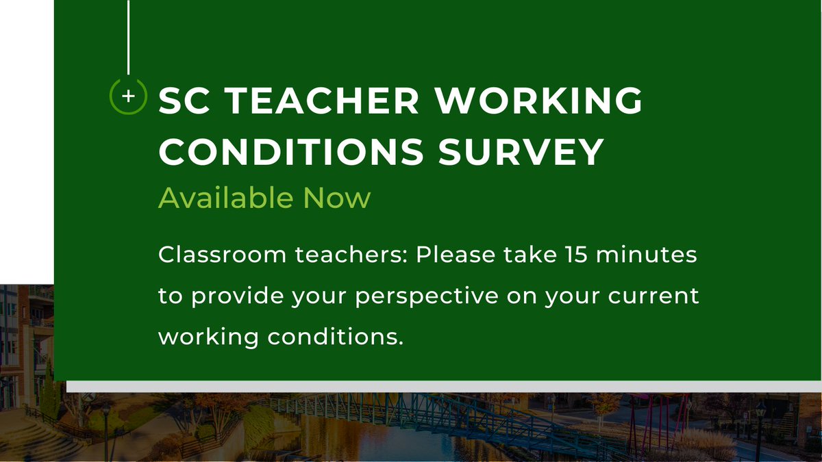 SC TEACHER's statewide Teacher Working Conditions Survey is available for classroom teachers to share feedback about their working conditions in areas including support, resources, communication, influence and autonomy. Learn more at loom.ly/hKIJDDM #SCEducation