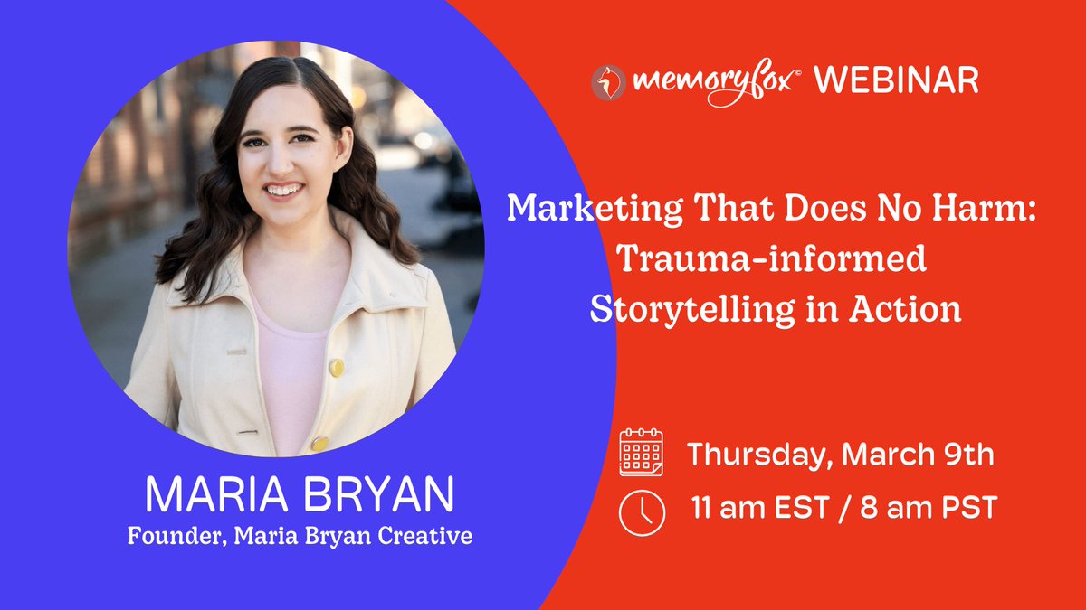 Storytelling is powerful💪

But many of us find it challenging to gather client and beneficiaries’ stories in a way that is: 🛡 Protective, 🛡 Respectful, &amp; 🛡 Dignified

Join us March 9 for "Marketing That Does No Harm"  with <a href="/MariaBryanCrtv/">Maria Bryan</a> Register now: memoryfox.io/trauma-informe…