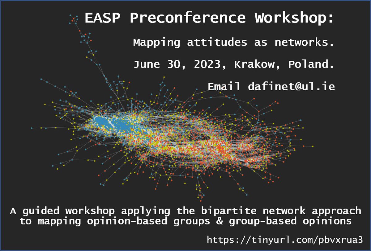 Join us in Krakow for an EASP preconference workshop on mapping attitudes as networks, 30 July 2023. Fees covered by ERC funding. Send email to dafinet@ul.ie by 19 March to apply. Full details here: ul.ie/dafinet/events… 
<a href="/easpinfo/">EASP</a>