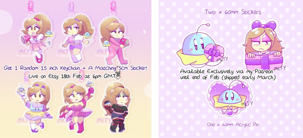 Some new May and Chip goodies! 

The keyrings are mystery packs which will be available on my store from the 18th, the stickers and pin are available on my Patreon until the end of the month! <3 

patreon.com/MLTY/