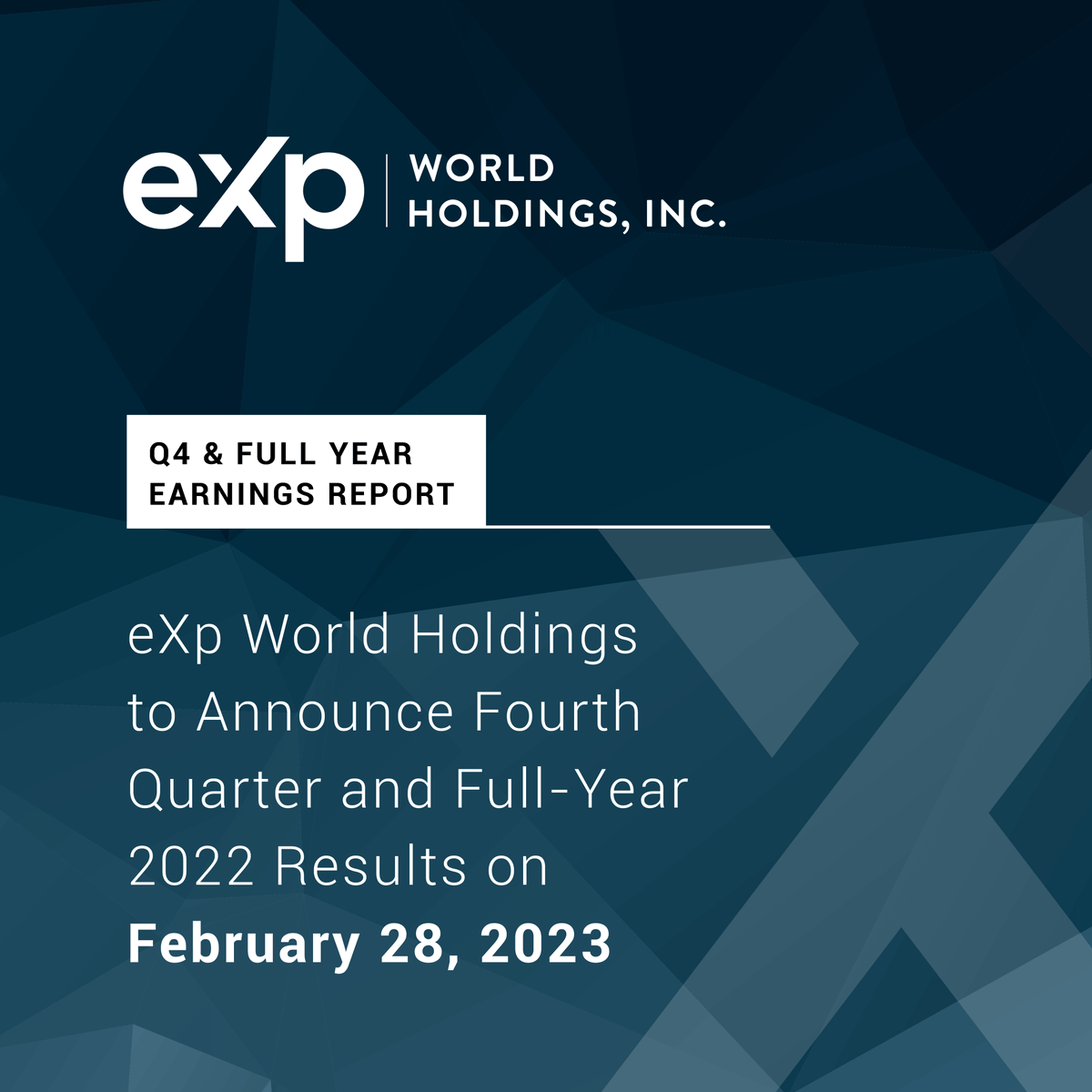 AGNTInc's tweet photo. Join us on Tuesday, Feb. 28, 2023, when we report our fourth quarter and full-year 2022 financial results.
We will hold a virtual fireside chat and investor Q&A on Tuesday, Feb. 28, 2023 at 2 p.m. PT / 5 p.m. ET.
$EXPI #oneeXp #earnings https://t.co/FNYNIKb3xC