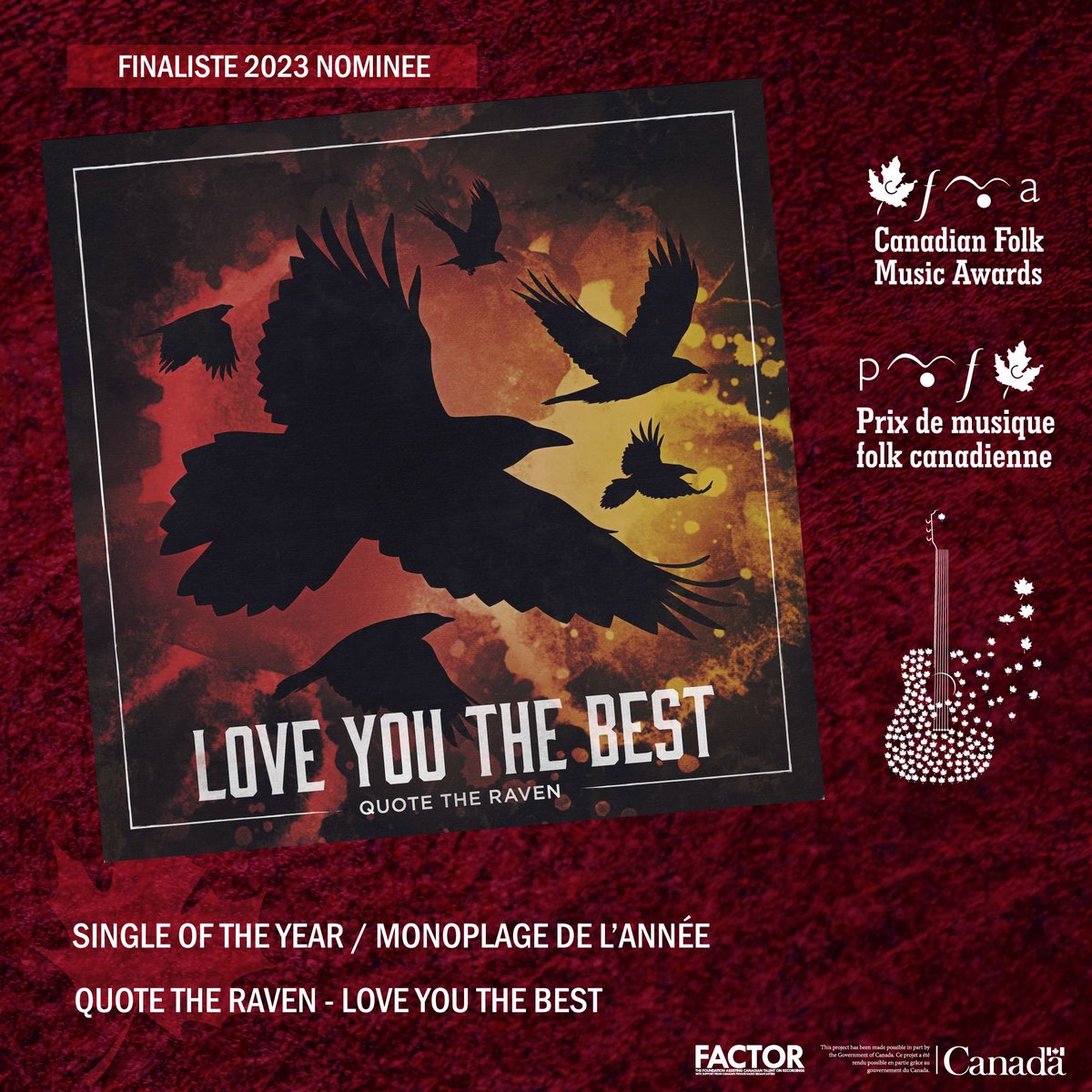 SPOTLIGHT ON: Single of the Year / Monoplage de l’année → Love you the Best (Quote the Raven)

<a href="/QuotetheravenNL/">Quote The Raven</a> have been charming audiences with haunting harmony and a deadpan humor for a decade. 

quotetheravenofficial.com