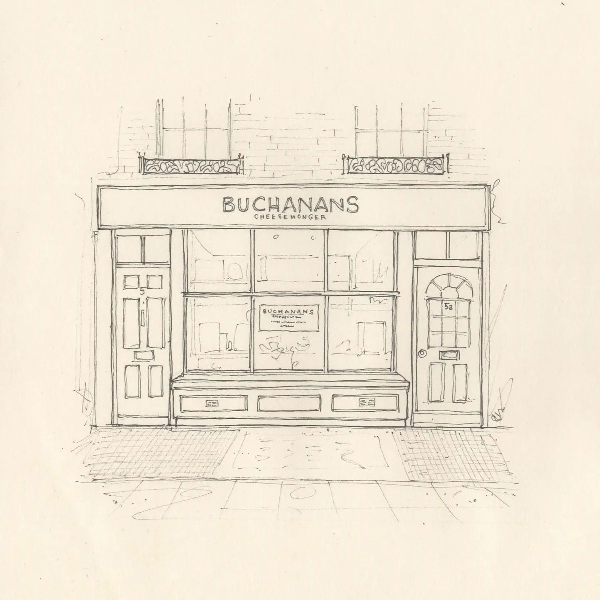 Take a look at this gorgeous drawing of #BuchanansCheesemongers store front drawn by the talented <a href="/MarianMartinArt/">MRM</a>🤩

Head to Buchanans in #ConnaughtVillage and see the resemblance for yourself!
