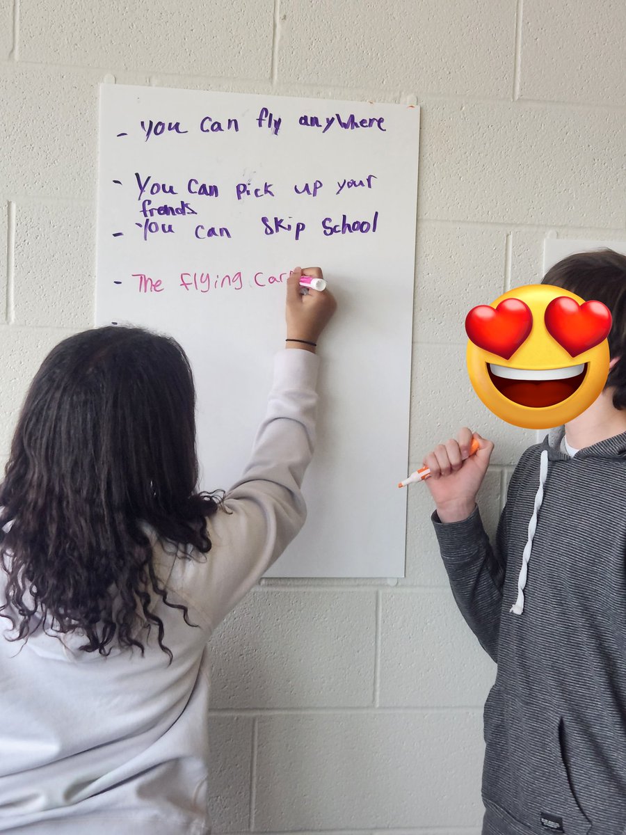 These dollar store whiteboards are everything I dreamed of! 
Collaboration, communication, organization, all leading to a heated debate: WYR have a humanoid robot or flying carpet?