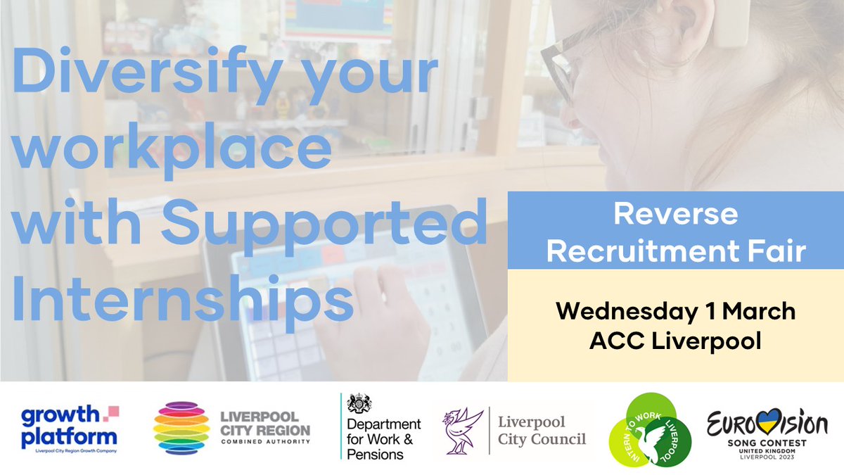 Intern2WorkLiv's tweet photo. #EVENT #Employers are you looking to #diversify your workplace? Find out more about #SupportedInternships  and how to access this untapped talent pool at the Reverse Recruitment Fair by registering your interest at interntowork@liverpool.gov.uk https://t.co/SaL6YCy5uo