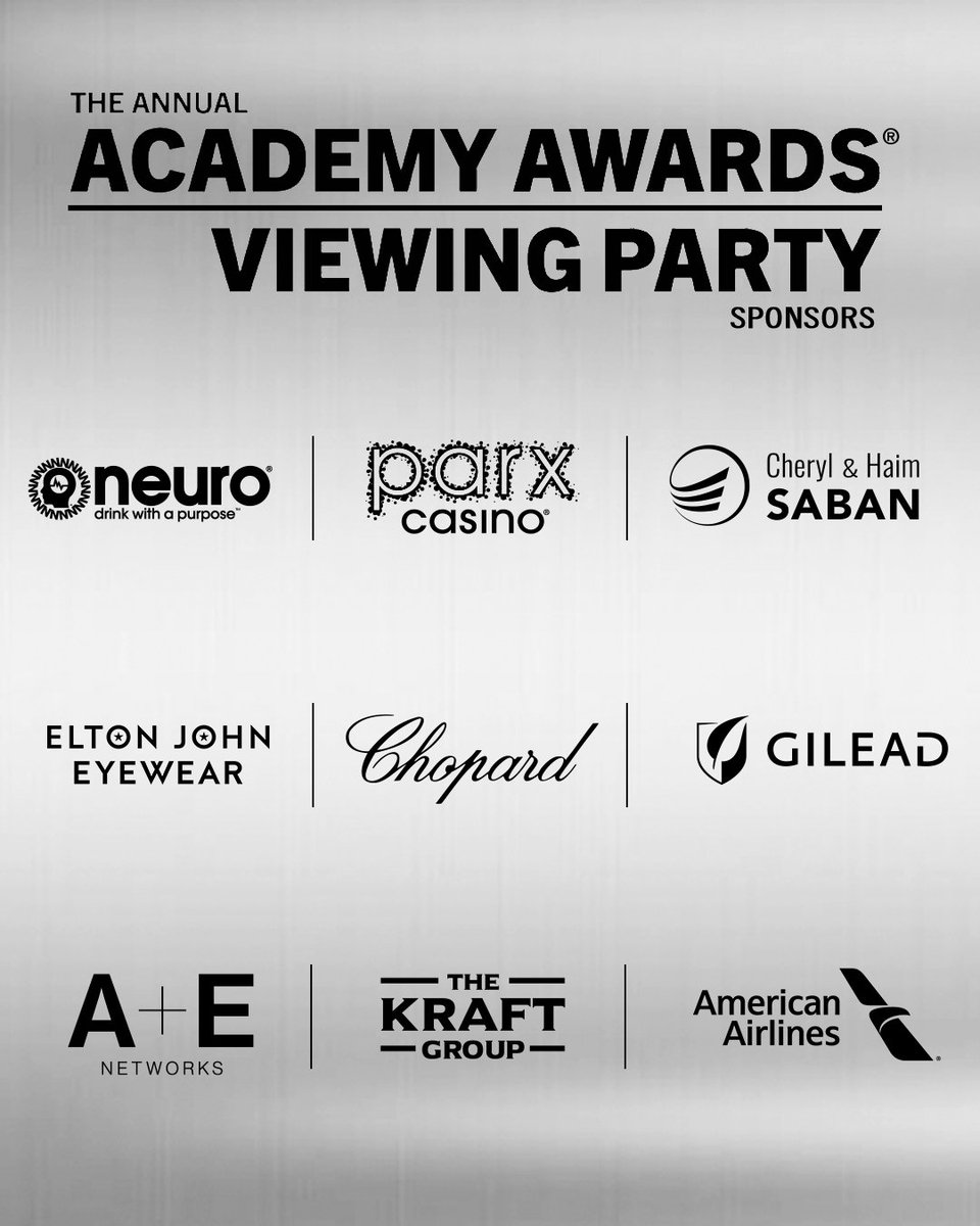 We'd like to say a huge thank you to our Presenting Sponsors <a href="/drinkneuro/">drinkneuro</a>, <a href="/parxcasino/">Parx Casino</a>, Chopard, <a href="/GileadSciences/">Gilead Sciences</a>, <a href="/AENetworks/">A+E Networks</a>, Elton John Eyewear, Cheryl and Haim Saban, The Kraft Group and our Official Airline partner <a href="/AmericanAir/">americanair</a> for their support of <a href="/ejaf/">Elton John AIDS Foundation</a>.

(1/2)