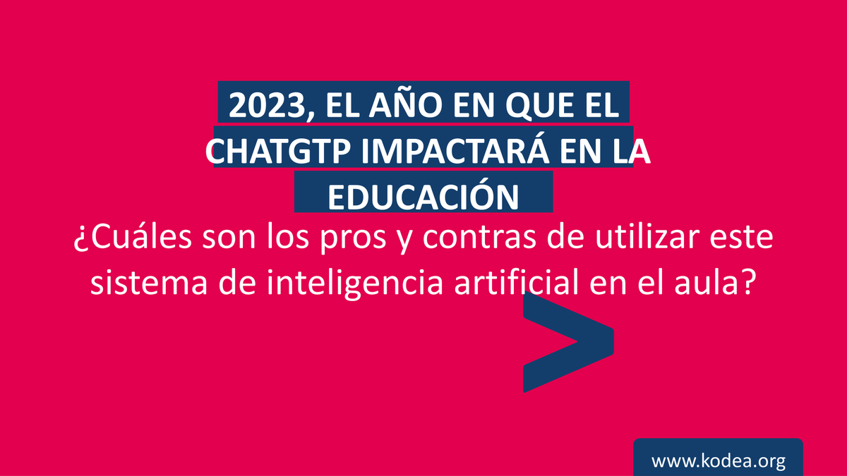 KodeaOrg's tweet photo. Las nuevas tecnologías ya son una realidad y su impacto también se verá en la #educación.

Un ejemplo concreto es el controversial #chatGTP. En el #aula, podría tener la capacidad de mejorar los sistemas de aprendizaje y ofrecer detallados feedbacks al instante. https://t.co/QDYh1Bnw4g