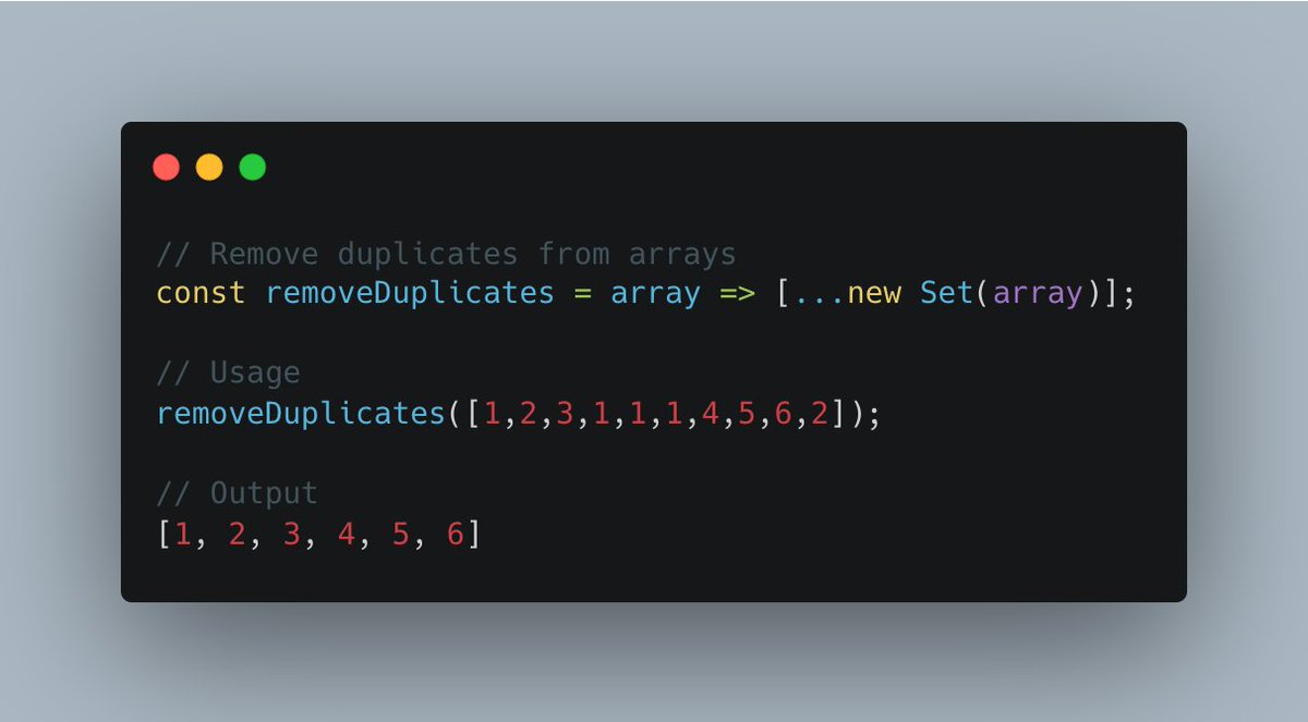 Mind. Blown.

This powerful #Javascript one-liner removes duplicates from an array of numbers in ONE line!

Who says great things can't come in small packages? 🤯