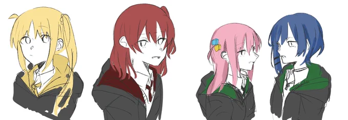 ぼざろハリポタパロの組み分け、特に捻りもなくこうなった 