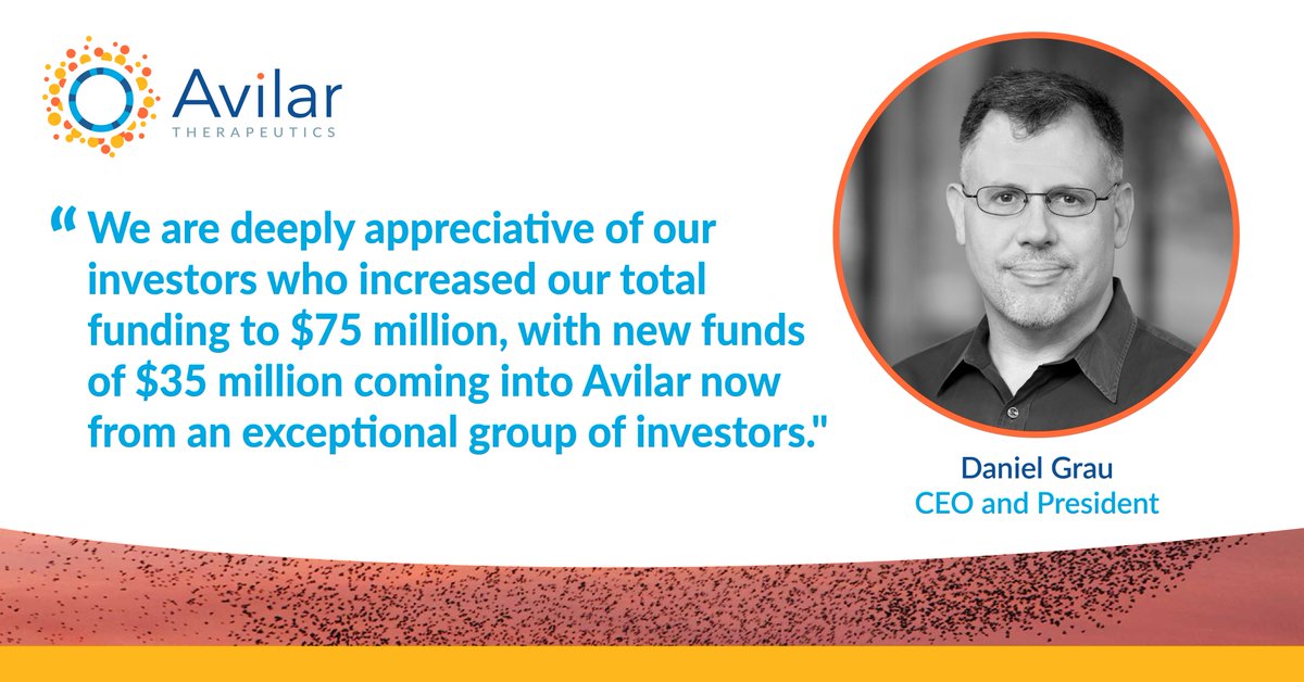Avilar_Tx's tweet photo. Today, we announced $35 million in new financing which will be used to advance multiple pipeline programs targeting extracellular proteins.
#AvilarGoesExtracellular
https://t.co/UCbppiVQjv https://t.co/MtzoG7wXsW