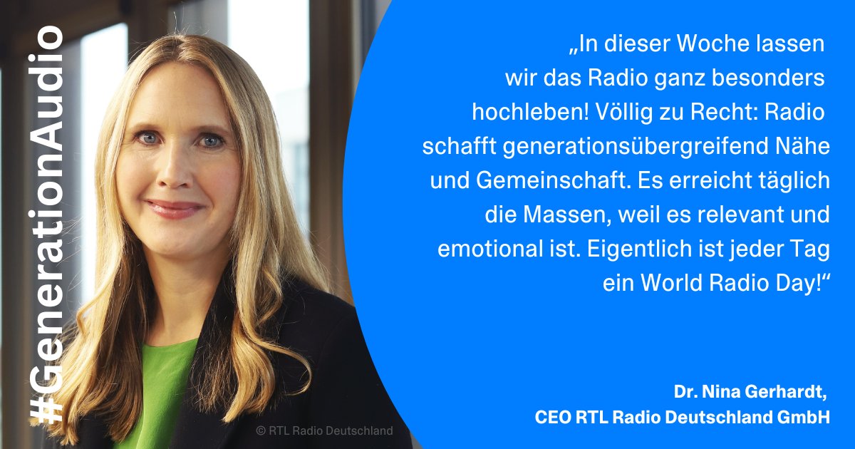 medianetbb's tweet photo. In dieser Woche steht #Radio hoch im Kurs! Dr. Nina Gerhardt, CEO des medianet-Mitglieds @RTL_Radio_, unterstützt die von der @Radiozentrale initiierte Aktion #GenerationAudio! https://t.co/podbfwTzf2