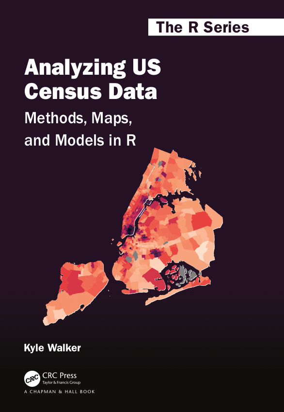 kyle_e_walker's tweet photo. Writing a book... can take a long time, with years of chapter overhauls and revisions.  Today is finally  release day of "Analyzing US Census Data"!

You can buy a copy from Routledge (https://t.co/6F32TSm6IA) or Amazon (https://t.co/zdG0wmrkVy) - I appreciate it!

#rstats https://t.co/j1udD6dTAH