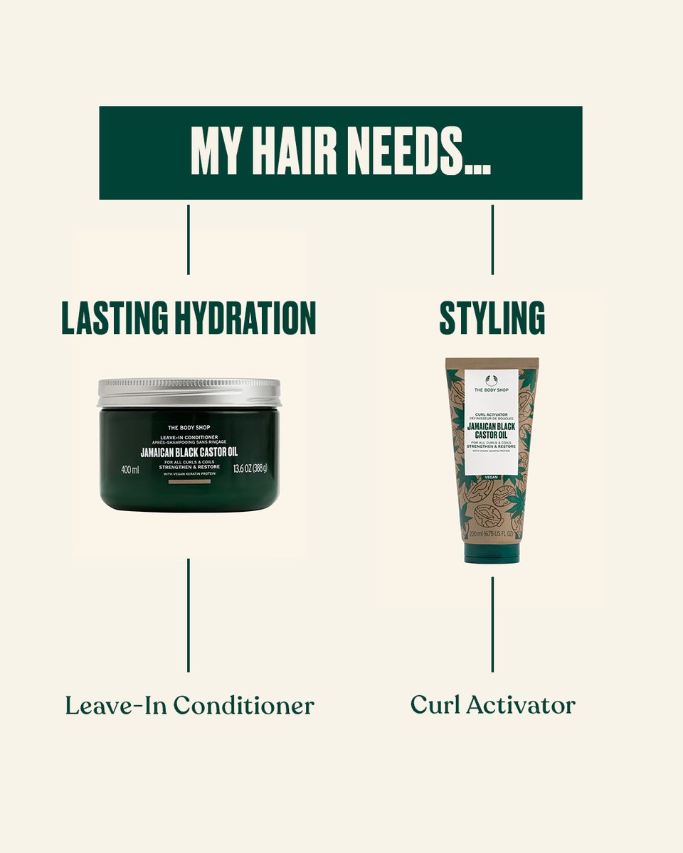 TheBodyShopSA's tweet photo. Whatever your locks are craving, our NEW Jamaican Black Castor Oil range has got you covered. > https://t.co/NANzK2arCw
Tell us which curl companion youβre choosing in the comments below π
#TheBodyShop #JBCO #JamaicanBlackCastorOil #HairCare #Range #Curls #CurlCompanion https://t.co/Bz1BGYN4JF