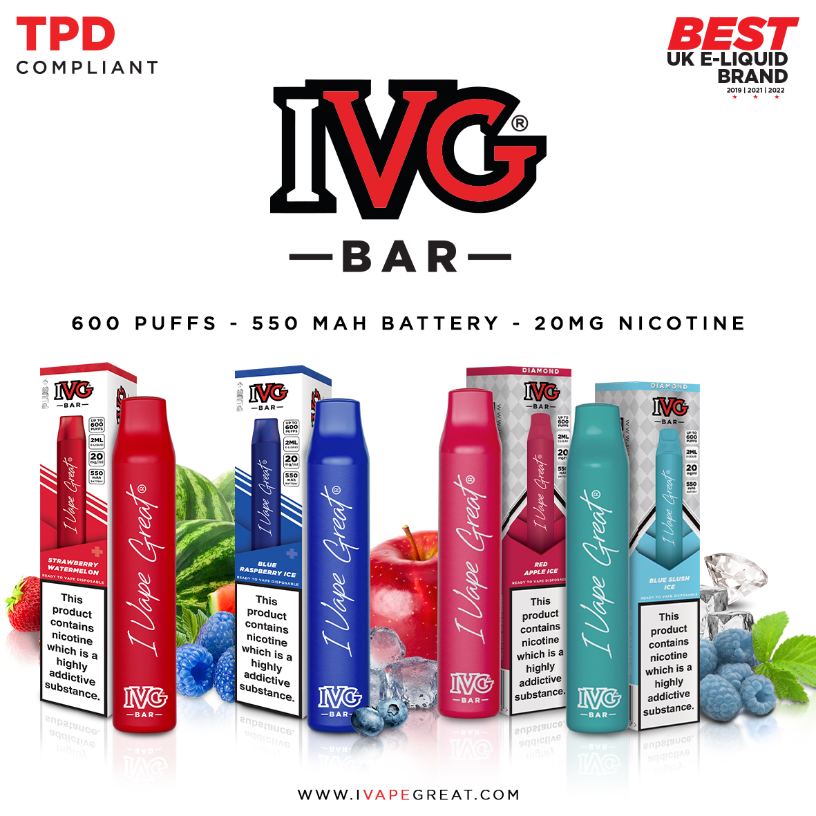 ivgeliquids's tweet photo. Treat yourself to the ultimate vaping experience with IVG Bar Disposables 💨
Get yours today through the link in our bio!
#ivgbar #ivg #ivapegreat #no2minors #recycleresponsibly #quitwithivg https://t.co/vdwJSrWah4