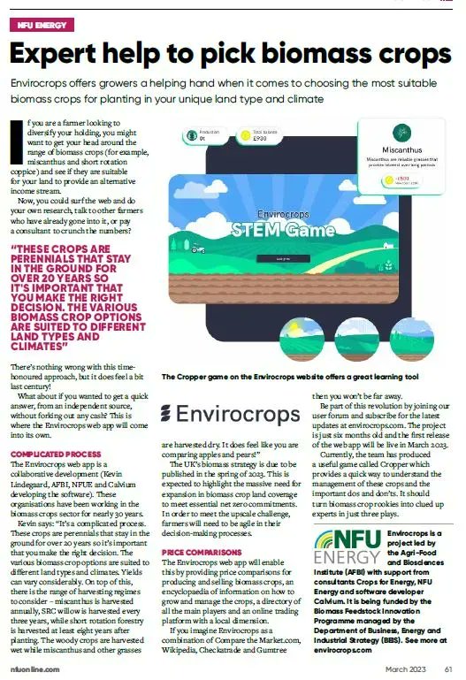 NFU_Energy's tweet image. Have you seen this article all about @envirocrops? Be sure to check it out, sign up for more details and have a go at the Cropper the #Envriocrops #STEM game... buff.ly/40ONYx3  🌿 🌎 💚 #sustainable #biomass #digital @calvium @AFBI_NI @beisgovuk @KevinLindegaard