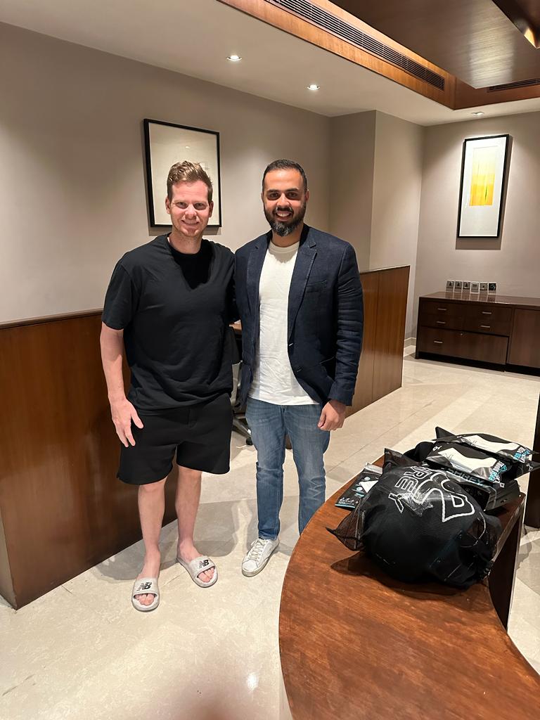 ShreySports's tweet photo. Here's a sneak peek 📸 into our MD - Raghav Kohli's catch-ups with cricket maestros while delivering Shrey's exclusive products to them. We take feedback from the bests and then develop our equipment with a fusion of their needs and our vision. 
#cricket #cricketlovers #shrey https://t.co/BzylDkspBJ