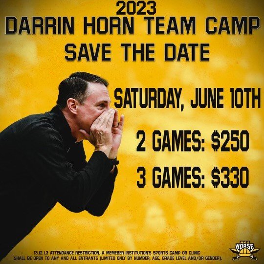 𝗦𝗔𝗩𝗘 𝗧𝗛𝗘 𝗗𝗔𝗧𝗘‼️

<a href="/Darrin_Horn/">Darrin Horn</a>'s 𝗧𝗘𝗔𝗠 𝗖𝗔𝗠𝗣 hits the court this 𝗦𝗨𝗠𝗠𝗘𝗥 👀

🗓️ - Saturday, June 10
🏟️ - NKU's Campus

Reach out to harrisd21@nku.edu for more info

<a href="/NKUNorse/">Northern Kentucky Athletics</a> | #NorseUp