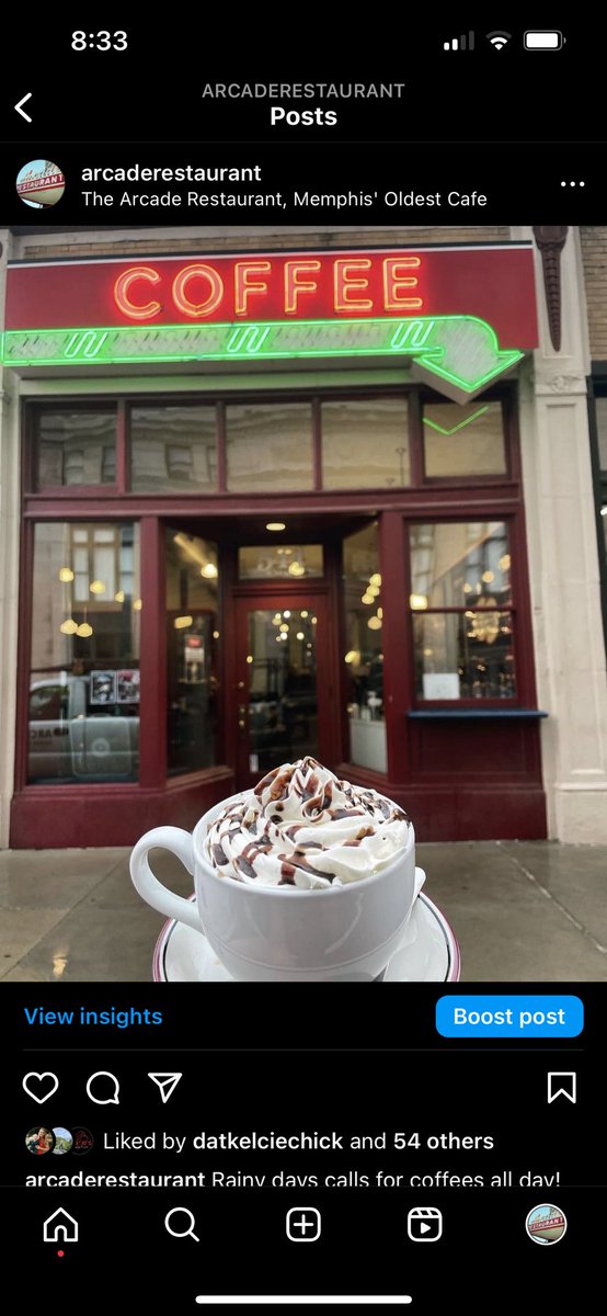 Arcade_Memphis's tweet photo. Peppermint Mocha for this rainy Thursday 🌧️ ☕️ 
Breakfast served all day, lunch specials served 11-2, open 7-3 

#ArcadeRestaurant #Memphisfood #Vintage #MemphisTravel #MemphisBreakfast #oldestcafe #breakfast #dinerfood #elvis #eats #travelchannel #foodnetwork #brunch #southmain https://t.co/F5JM0fv0pw
