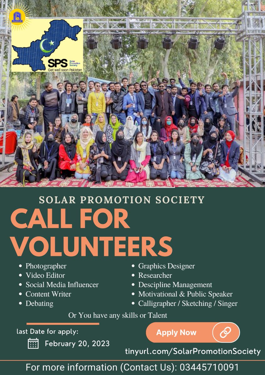 Join the Solar Revolution and become a part of our community! We are excited to announce our upcoming recruitment drive for volunteers at the Solar Promotion Society.Join Us Now:
tinyurl.com/SolarPromotion…
 #solarpromotionsociety #volunteerrecruitment #cleanenergy #sustainablefuture