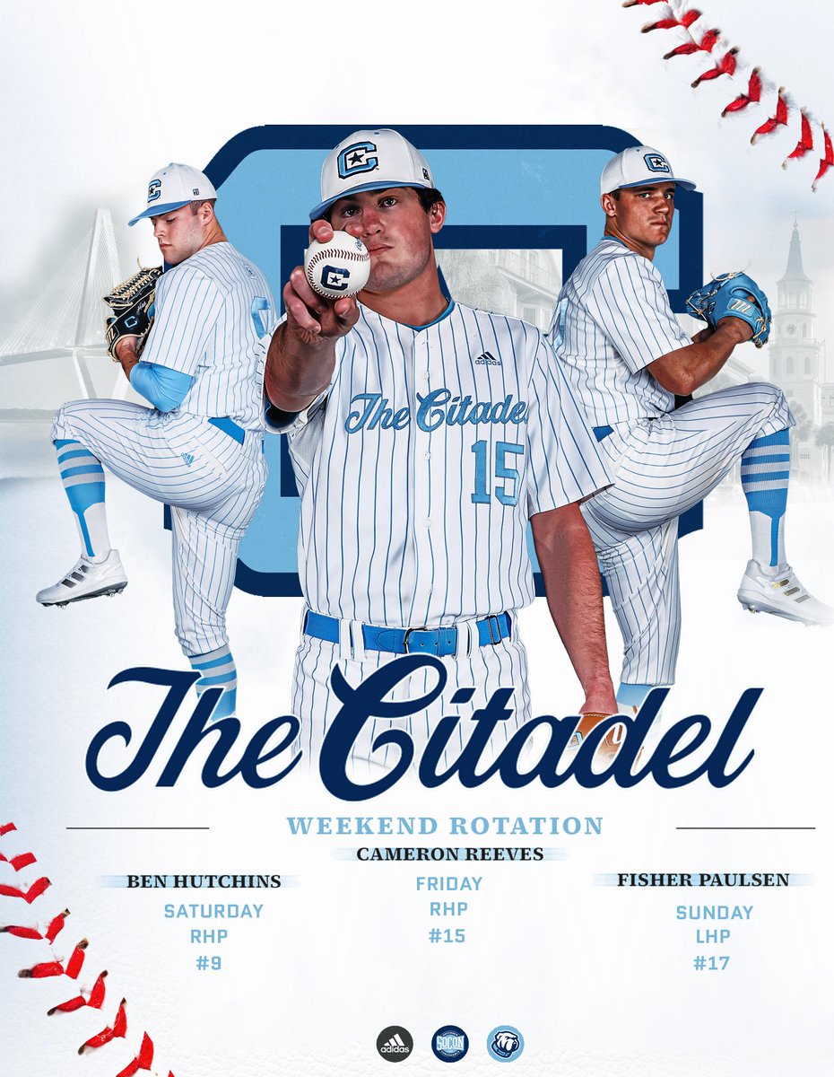 The Citadel Baseball (@citadelbaseball) on Twitter photo Opening Weekend Rotation!
Fri. - <a href="/CameronReeves21/">Cameron Reeves</a>
Sat. - <a href="/BenHutchins8/">Ben Hutchins</a>
Sun. - <a href="/FisherPaulsen/">Fisher Paulsen</a>
#BelieveInUs Opening Weekend Rotation!
Fri. - <a href="/CameronReeves21/">Cameron Reeves</a>
Sat. - <a href="/BenHutchins8/">Ben Hutchins</a>
Sun. - <a href="/FisherPaulsen/">Fisher Paulsen</a>
#BelieveInUs