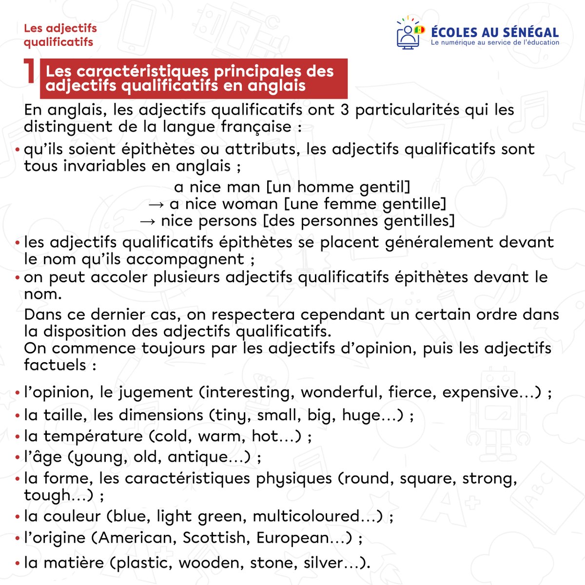 easofficiel's tweet photo. L’adjectif qualificatif est un élément essentiel de la langue #anglaise et son utilisation correcte est indispensable pour #communiquer de manière claire et précise.
#englishclass #grammarlessons #adjectives https://t.co/pmQlzuYBUz