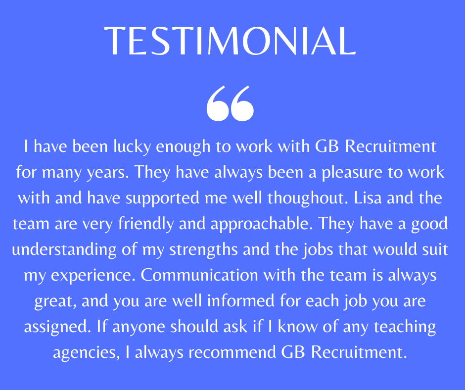 GB_Recruitment's tweet photo. Another great review from one of our brilliant Teachers!

#Teachers #PrimaryTeachers #Testimonial #SupplyTeachers #EducationSupply #TeachingJobs #Education #StokeOnTrent #TeachingJobs #Staffordshire #StaffordshireJobs #Vacancies #Recruitment #StokeOnTrentJobs #Recruiting https://t.co/6DrzfnvPxR