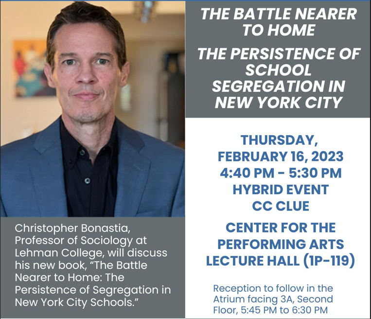 Today, 2/26 @ 4:40pm, attend a livestream of Christopher Bonastia's (@LehmanCollege) discussion of his new book on Segregation in NYC Schools in @CSIStGeorge rm. SG-105. Live at @csinews 1P-119. A #BlackHistory Month event.