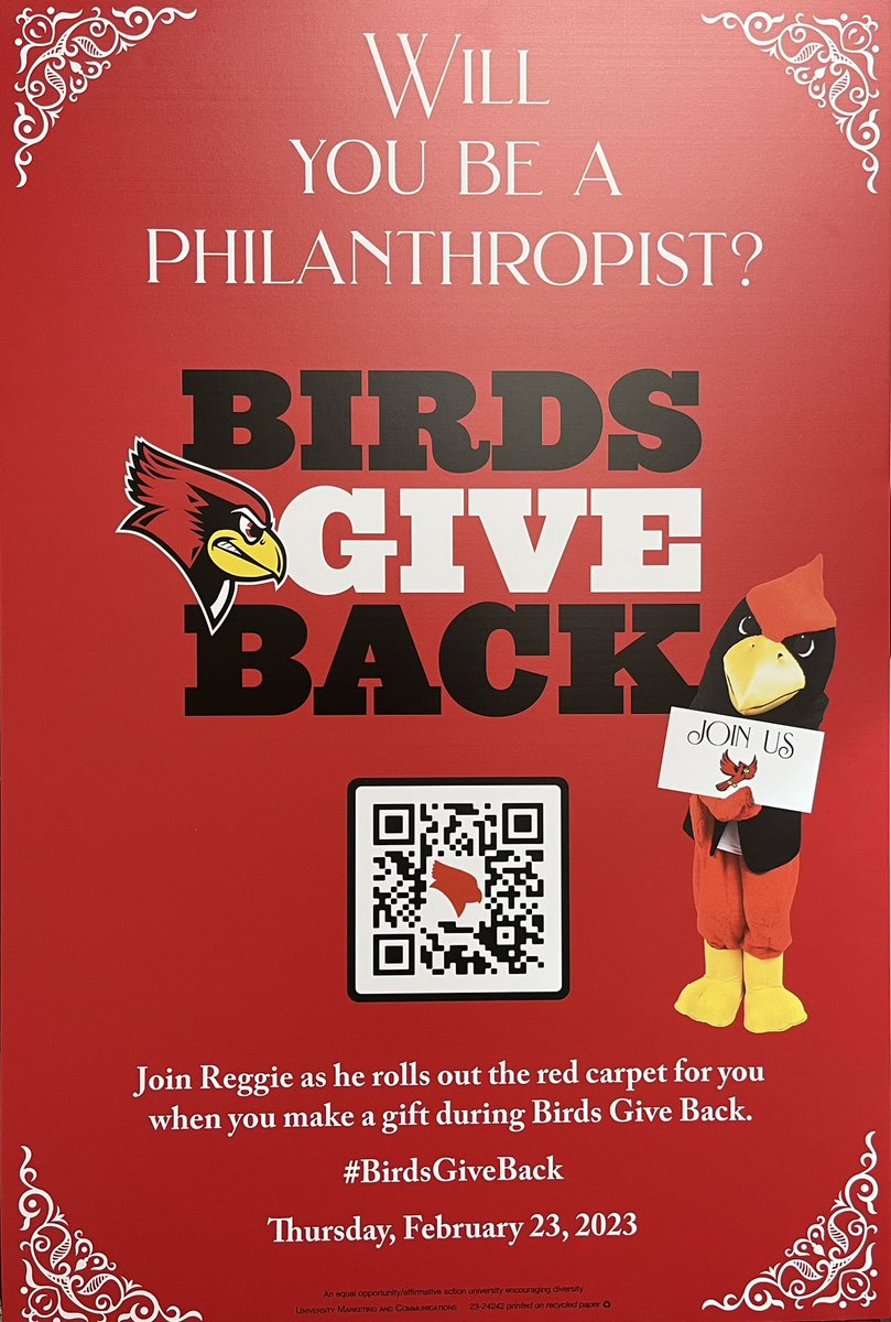 Happy Founder’s Day, Redbirds! Today we celebrate 166 years of Illinois State University! A week from today is Birds Give Back, our day of giving! We hope you will join Reggie and be a philanthropist! #BirdsGiveBack #IllinoisStateUniversity