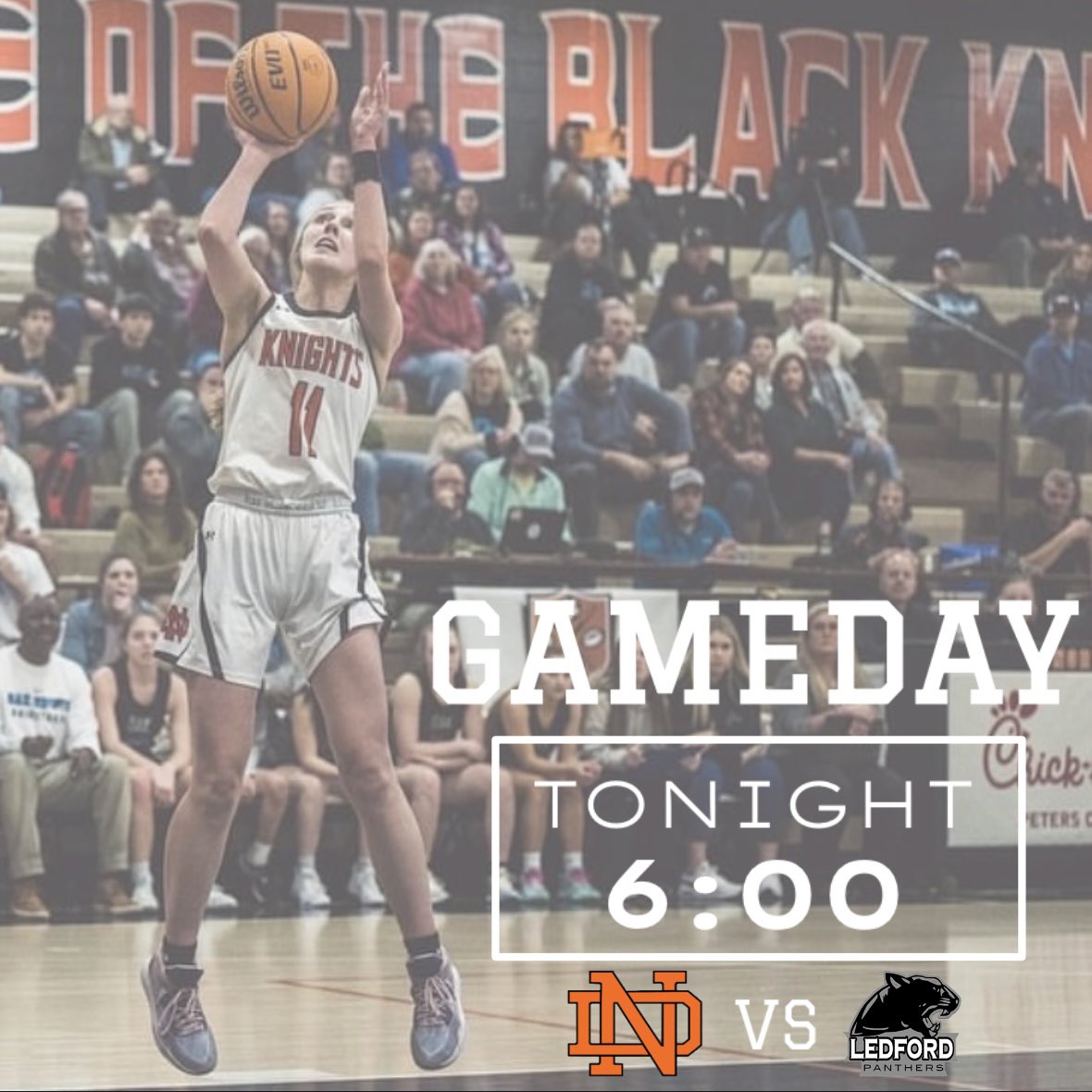 It’s GAMEDAY!! Come out and support the Lady Knights in game 2 of the conference tournament🏀🏀 @ Ledford