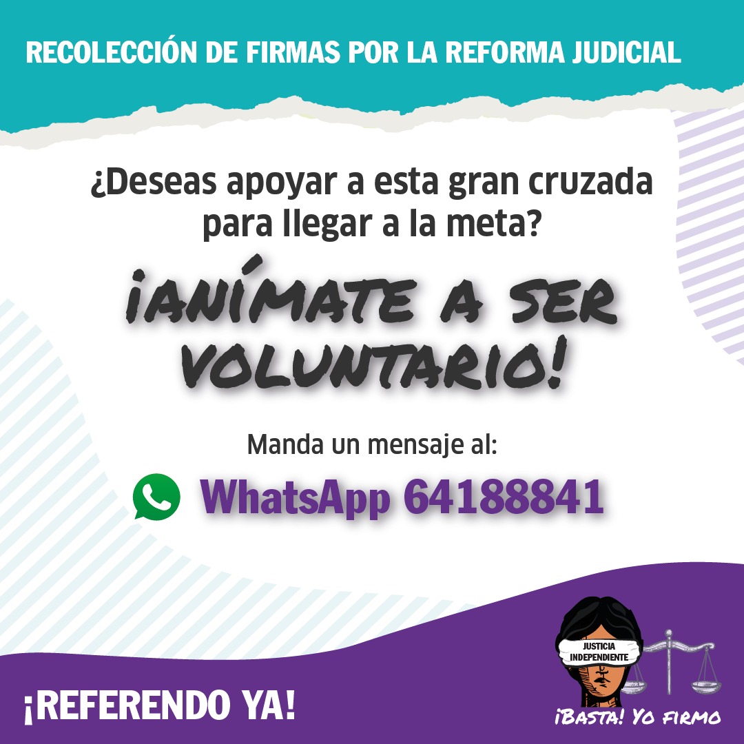 #YoFirmo para que cambie la #justicia
⚖️ Para lograr el cambio de la justicia necesitamos 1,5 millones de firmas.
🆅🅰🅼🅾🆂 🅿🅾🆁 🅱🆄🅴🅽 🅲🅰🅼🅸🅽🅾.
Súmate, anímate a ser voluntario‼️ 
wa.link/5p8j9n